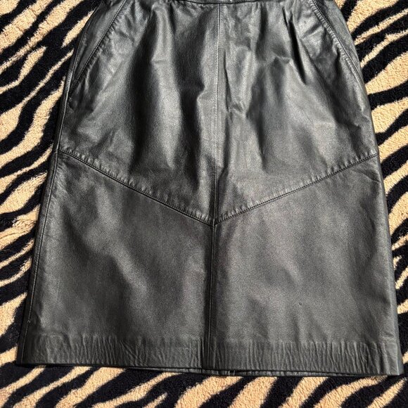 Evan Davies Vintage Leather Skirt pencil Petite 80s 90s black high waist 10P - Picture 10 of 14